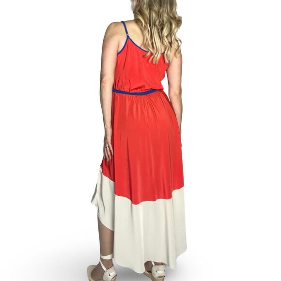Willow & Clay Colorblock Dress L | High-Low Hem | Red Ivory | Made in USA - Picture 1 of 10